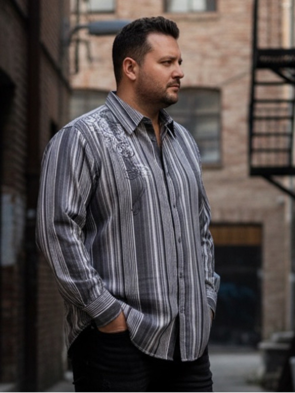 Michael Brandon Y2K Striped Button Down Shirt Graphic Print Grunge Cyber Skater